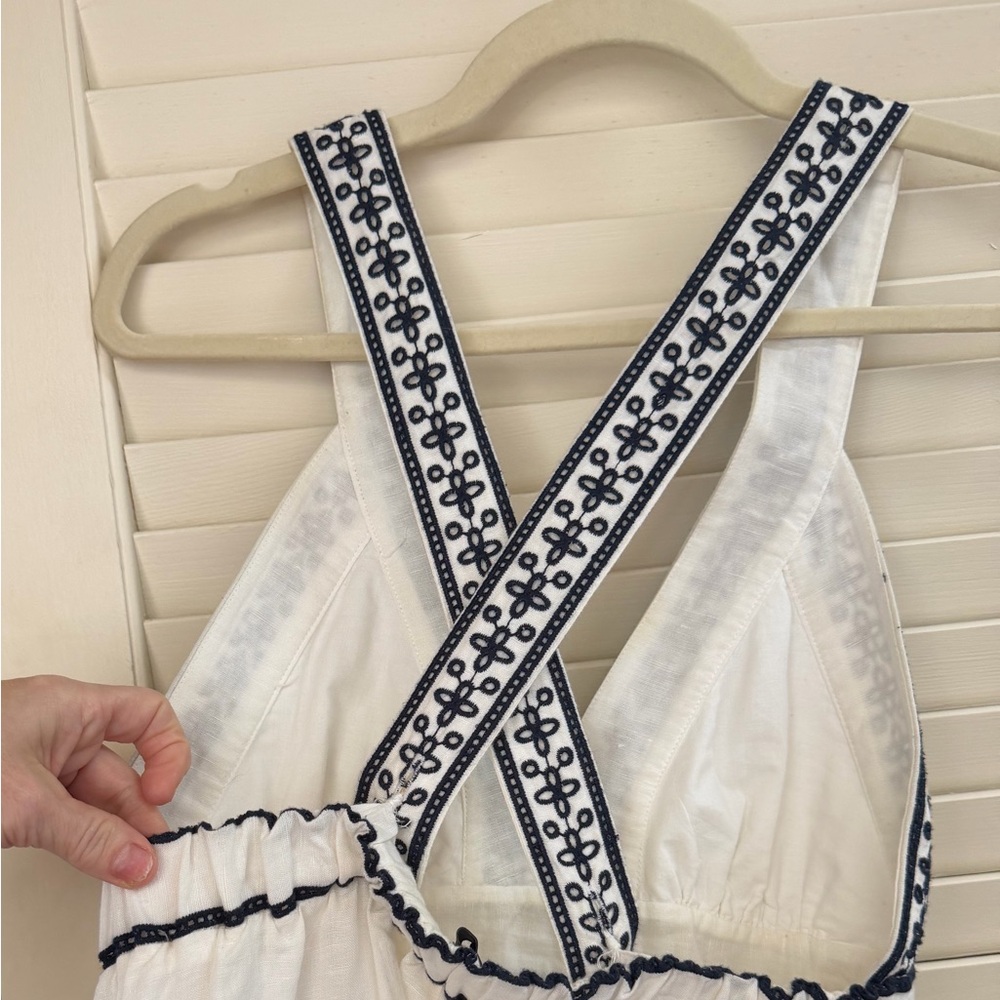 J. Crew White Hamptons Maxi Dress with Navy Embroidery - Picture 4 of 6